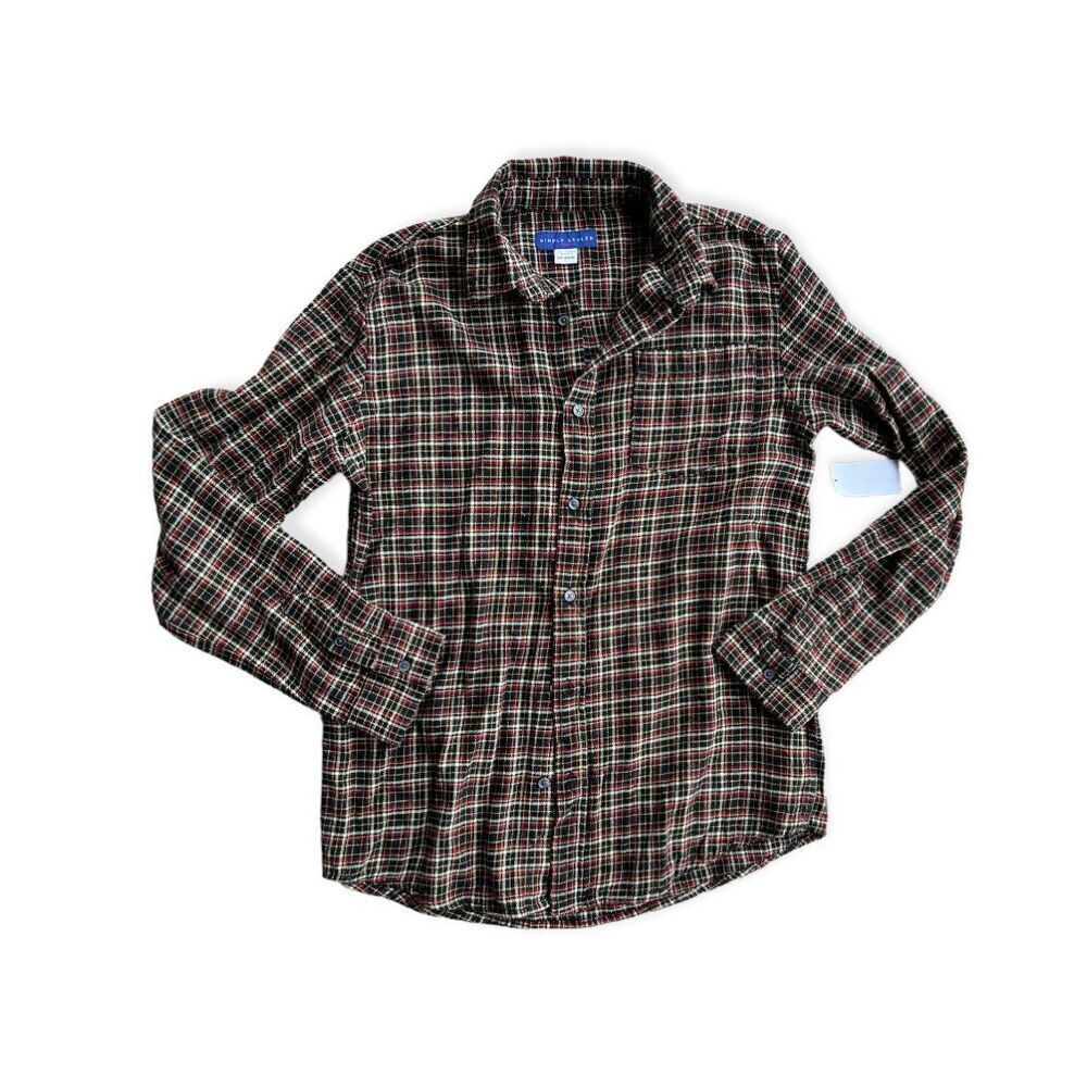 NWT Boys Simply Styled Plaid Holiday Button Down Shirt - Sz L (14/16)